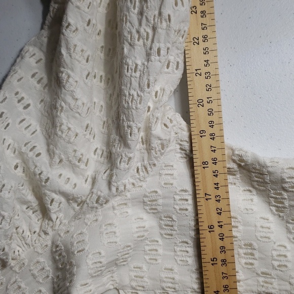 Monsoon and Beyond Women Midi Dress Large Ivory Tier Eyelet Puff Sleeve Pockets - Picture 14 of 16